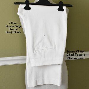 J.CREW Pants Hayden 12 White 2 Pockets Inseam 24.5 Rise 10in Machine Wash
